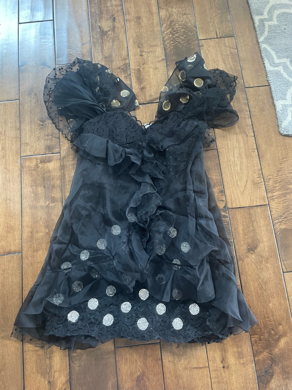 DUNDAS Black Dress with Gold and Silver Dot Accents